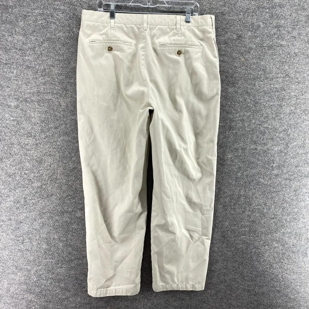 L.L. Bean Dress Pants Men 37*27 Beige Mid Rise Flat Front Classic Fit Pockets
